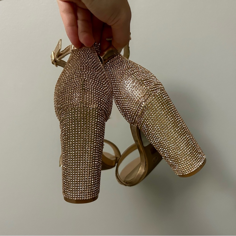 Pink Rhinestone Block Heels - Picture 2 of 5